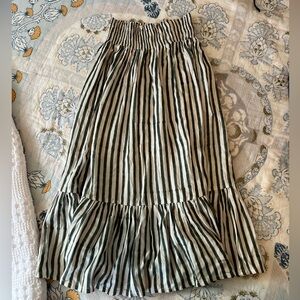 Emerson Fry Green and White Striped Smocked Waist Midi Skirt